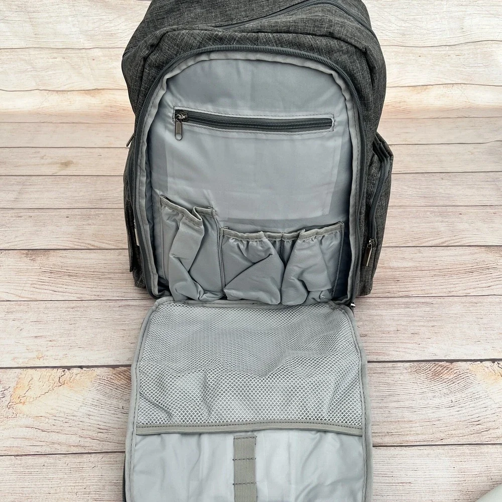 Large Diaper Bag Backpack 3 in 1 Expandable Baby Changing Station Travel Gray